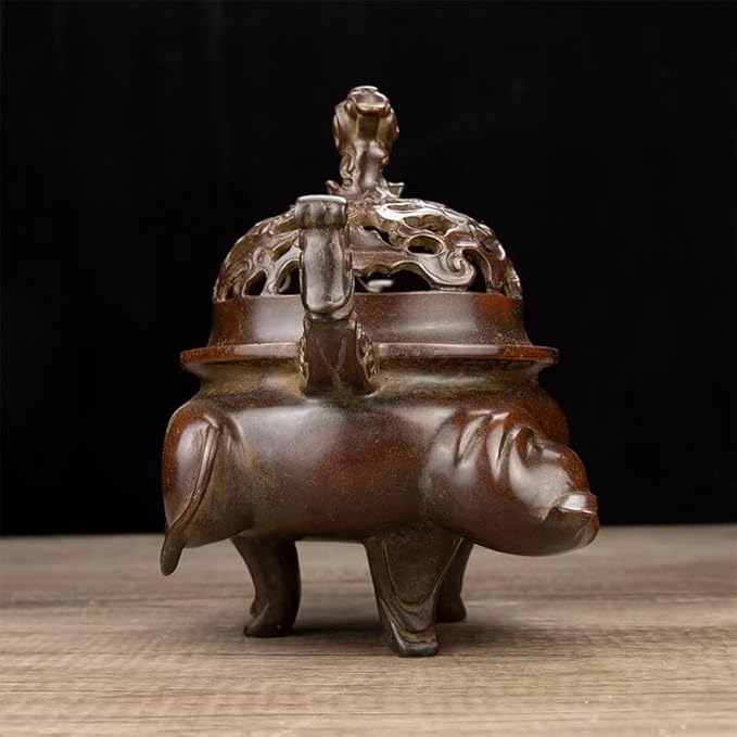 Incense Burner Chinese Incense Holder Brass Incense Burner Zen Copper Incense Burner Antique Style Home Office Fengshui Decor 8.3 * 5.5 * 7.9IN 9.3LB