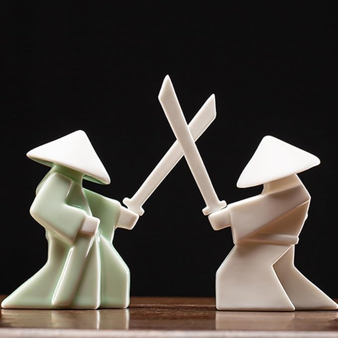 EAEMDY Samurai Figure Figurine Japanese Warrior Statue Decor for Table Room, Incense Holder for Stick Burner Incense Stick Holder, Kongfu Tea Pet Decoration (6.White A+Green A)