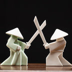 EAEMDY Samurai Figure Figurine Japanese Warrior Statue Decor for Table Room, Incense Holder for Stick Burner Incense Stick Holder, Kongfu Tea Pet Decoration (6.White A+Green A)