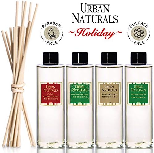 Urban Naturals Reed Diffuser Oil Refill Pine Forest, Fir Needles, Fresh Pine, Holiday Tree Aroma, 4 oz + Free Reed Sticks, Made in The USA