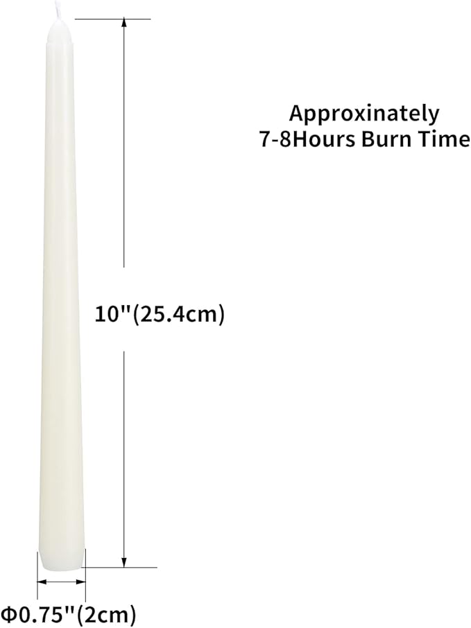 flamecan Ivory Taper Candles, Set of 20 Unscented and Smokeless 10 Inch Taper Candles Long Burning, Paraffin Wax with Cotton Wicks for Burning Approxinately 7-8 Hours Time