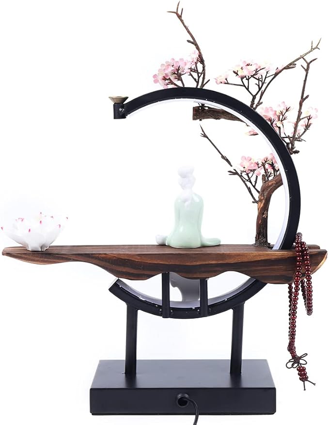 Backflow Incense Holder with LED Light, Chinese Style Ceramic Backflow Incense Burner Perfect for Relaxing or Home Decor (Chinese Style A)