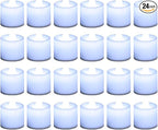 LANKER 24 Pack Flameless Led Tea Lights Candles, Steady Cool White Battery Operated Electronic Fake Candles, Decorations for Christmas, Halloween and Festival Celebration (White)