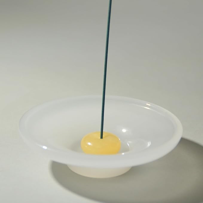 LIULI Glass & JadeIncense Holder, – Glass Ceramic Stick Burner for Meditation, Aromatherapy,The Minimalist Design Burner for Stick Incense (White Base Yellow Insert)