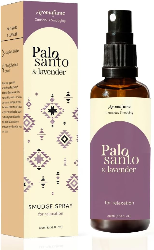 Palo Santo & Lavender Smudge Spray by Aromafume | 1 x 100ml / 3.38 fl oz l Aromatherapy | With Essential oils | Room Linen Spray | Natural Air freshners for home | Spiritual Meditation Accessories