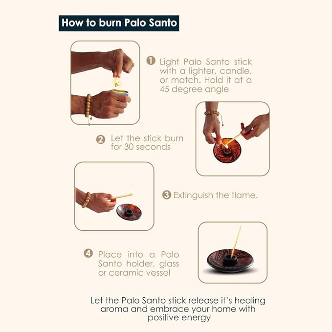 Palo Santo Incense Sticks (12 Pack) and Holder from Peru Premium Authentic - Handmade & Hand Rolled - Cleansing Bad Energy (Incense Sticks)