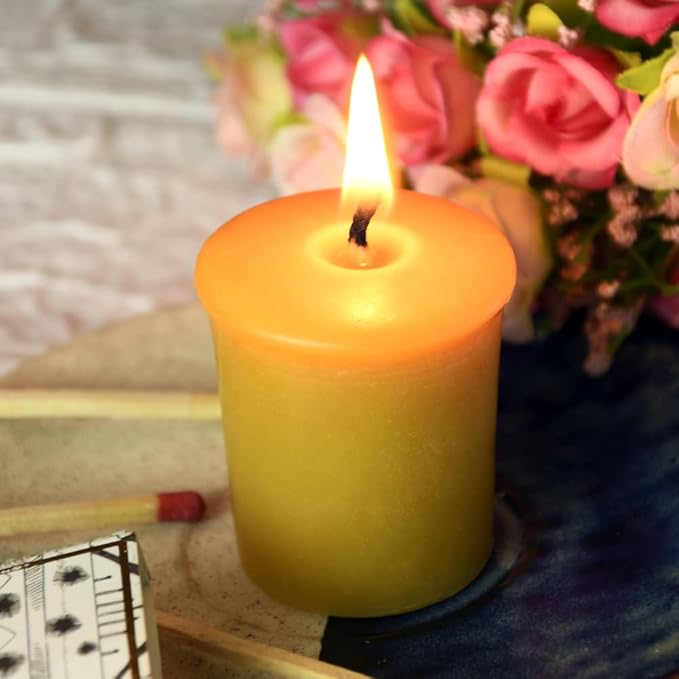 Pure Beeswax Votive Candles-6 Pack Natural Votives Set for Home Room Decor Party Wedding Spa Gift,12 Hours Burn
