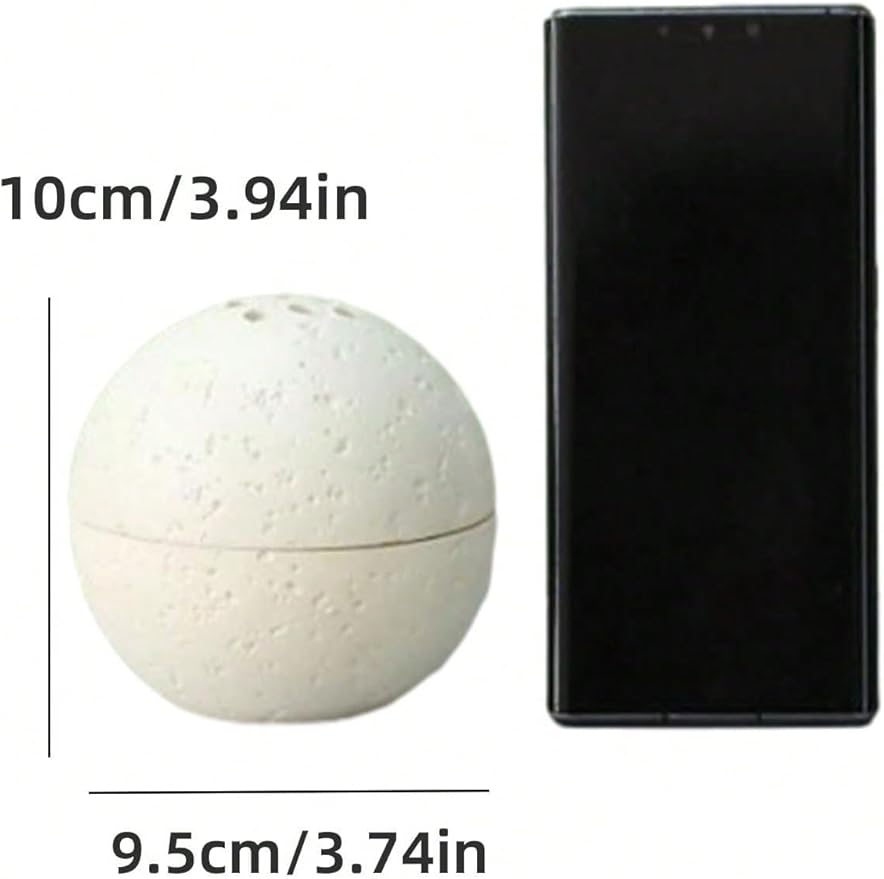 9 Holes Handmade Round Incense Resin Burner Holde, Minimalist Sphere Incense Frankincense Burner, Ravertine Incense Cone Holder for Yoga Meditation Spa Reading (White)