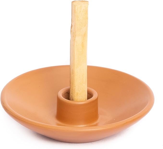 Luna Sundara Authentic Peru Pottery Palo Santo Holder and Incense Holder - Handmade Ceramic Smudge Bowl With 5 Palo Santo Sticks (Brown)