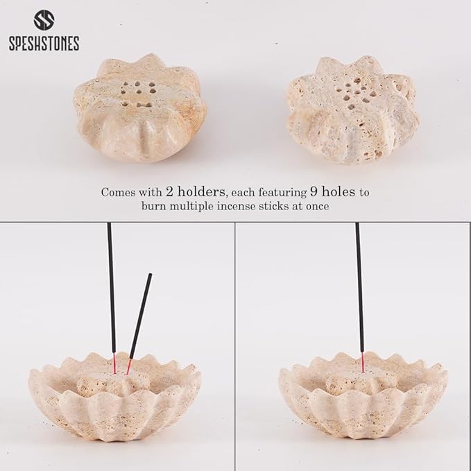 Marble Incense Holder 5.5 Inch Handmade Round Travertine Palo Santo Sticks Holder for Aesthetic Home & Bedroom décor, Inscents Stick Burner for Aromatherapy & Fragrance Accessories