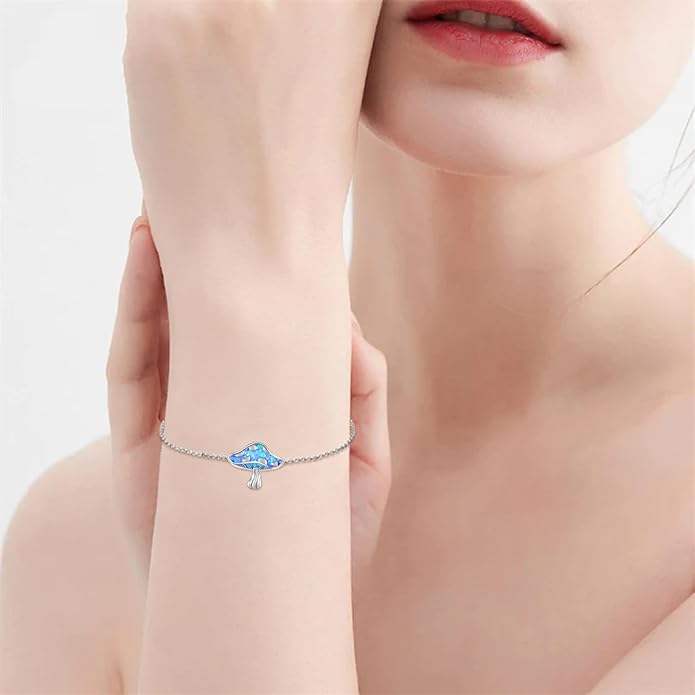 TYSO Mushroom Bracelet 925 Sterling Silver White/Pink/Blue Opal Mushroom Bracelet Jewelry Gift for Women