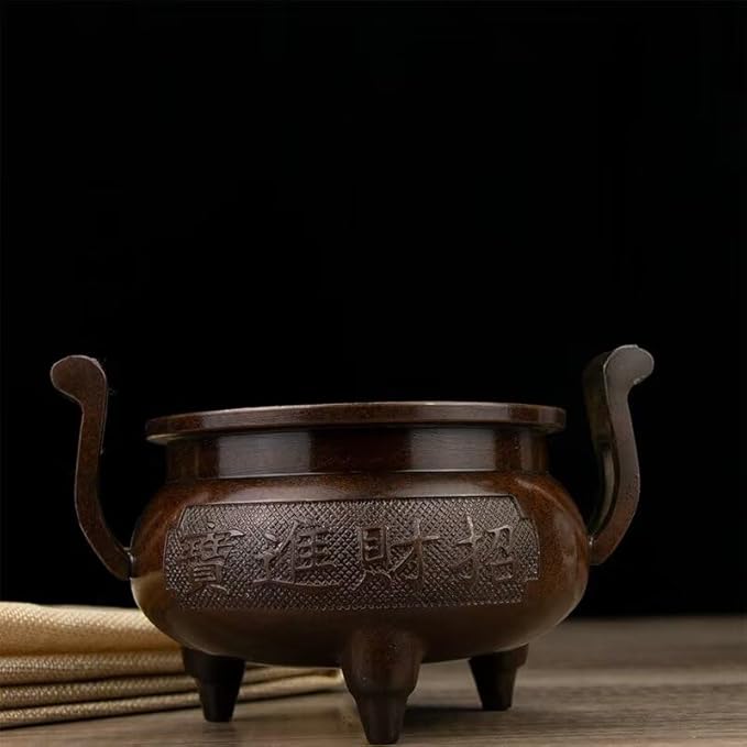 Incense Burner Chinese Incense Holder Brass Incense Burner Zen Copper Incense Burner Antique Style Home Office Fengshui Decor 7 * 5.1 * 4.3IN 2.2LB