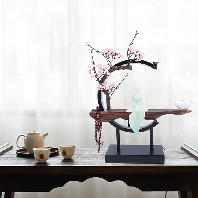 Backflow Incense Holder with LED Light, Chinese Style Ceramic Backflow Incense Burner Perfect for Relaxing or Home Decor (Chinese Style A)