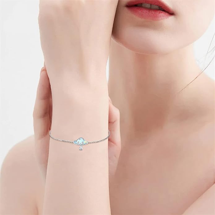 TYSO Mushroom Bracelet 925 Sterling Silver White/Pink/Blue Opal Mushroom Bracelet Jewelry Gift for Women