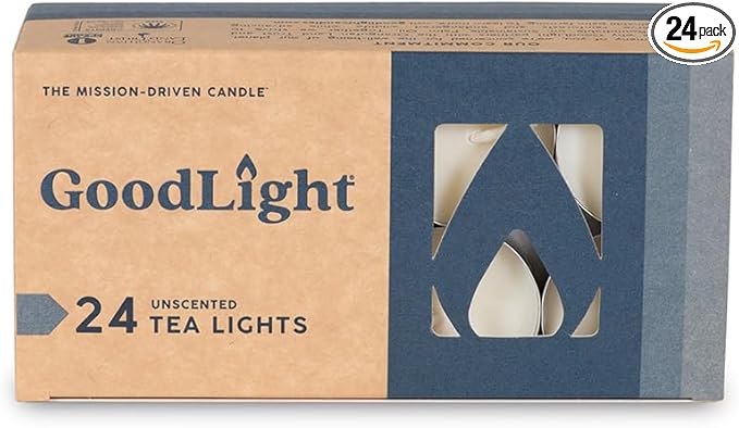 GoodLight Unscented Vegan and Paraffin-Free Tea Light Candles (24 Candles)