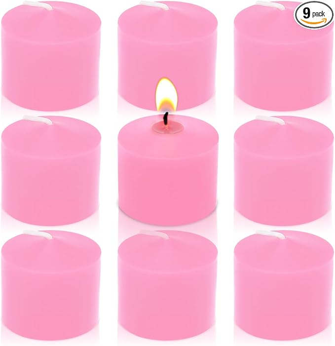Pink Votive Candles, 9 Packs Unscented Small Votives for Valentine's Day Dinner Table Wedding, Holiday Party, Home (8 Hour), 1.5"" D x 1.25"" H