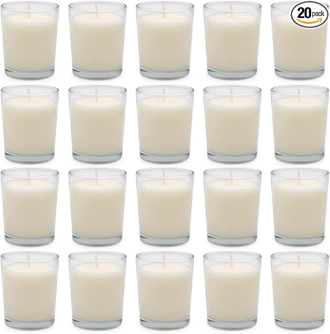 20 Packs White Votive Candles with Clear Glass Holder, 1.8 Oz Unscented Soy Wax Candle for Home Decoration, Candle Gifts for Christmas Thanksgiving Halloween