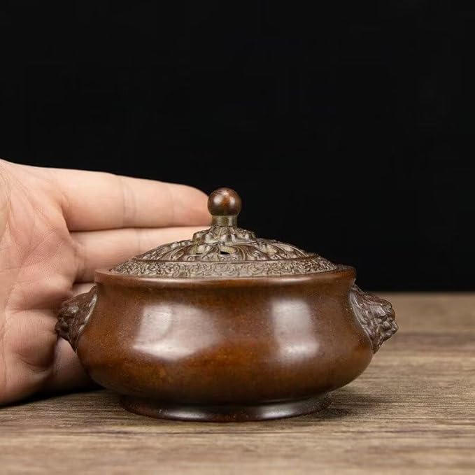Copper Incense Burner Chinese Brass Incense Burner Kit Traditional Zen Incense Burner Antique Style Office Yoga Home Decor 4.5 * 3.7 * 3IN 1.5LB
