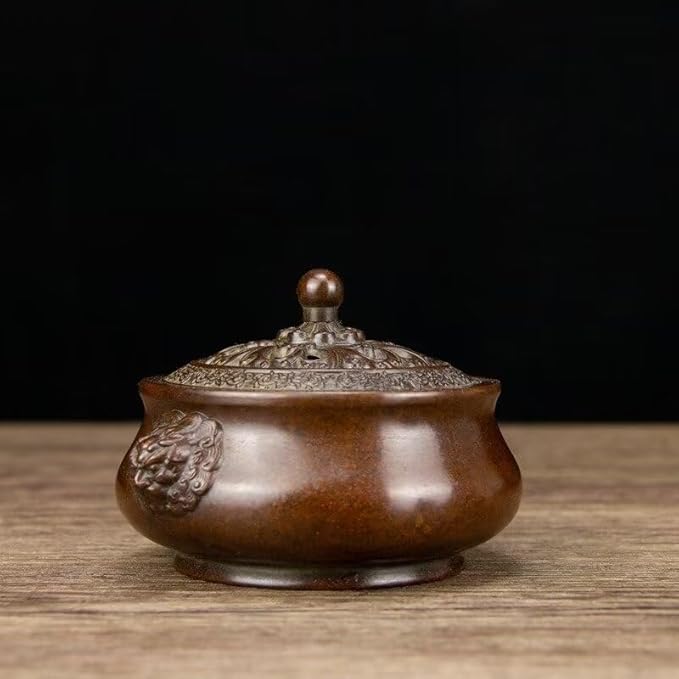 Copper Incense Burner Chinese Brass Incense Burner Kit Traditional Zen Incense Burner Antique Style Office Yoga Home Decor 4.5 * 3.7 * 3IN 1.5LB