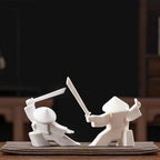 LYART Samurai Statue Decor Japanese Warrior Decor Children's Room Statues, Kongfu Tea Pet Decoration, Incense Holder for Stick Burner Incense Stick Holder (White2 and White3)