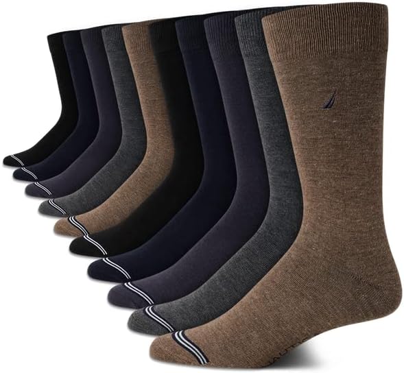 Nautica Mens Dress Socks - 10 Pack Breathable Stretch Crew-Length Work Socks for Men for Business Formal Wear (Sizes: 6-12.5)