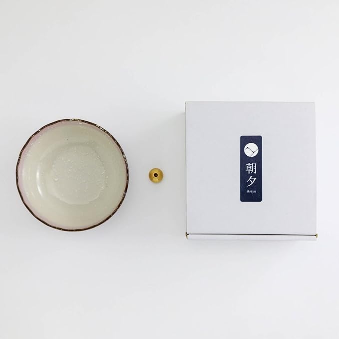 Asayu Japanese Lotus Incense Holder for Sticks 4.1 inch (105mm), Traditional Made in Japan Ceramic Ash Catcher and Brass Incense Burner Set - Pink