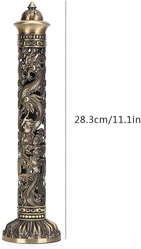 Incense Burner, Stick Incense Holder Brass Incense Holder, Bronze Dragon Phoenix Carving Incense Stick Vertical,Metal Holder Stand for Tea Room Decoration