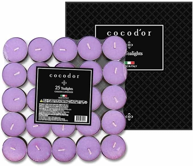 COCODOR Scented Tealight Candles/Garden Lavender / 100 Pack / 4-5 Hour Extended Burn Time/Made in Italy, Cotton Wick, Scented Home Deco, Fragrance, Mother's Day
