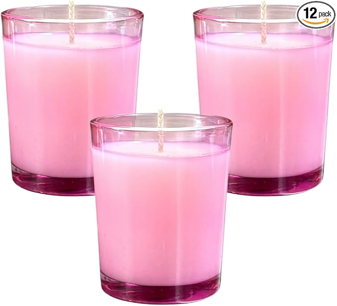 Mister Candle - Pink Color Filled Glass Votive Candles Jar, Perfect Home Decoration, Wedding Favors Hand Poured in USA (Set of 12) (Citronella)