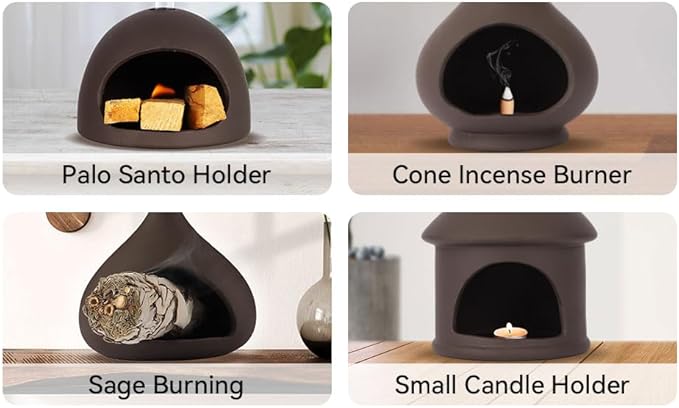 Multi-Functional Palo Santo Holder Burner, Palo Santo Stick and sage smudging Bowl, Modern Chiminea Incense Burner with Chimney, Ash Catcher, Suitable for Spiritual Rituals, Yoga, Meditation