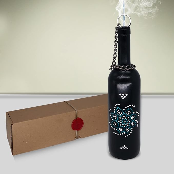 Sermo Glass Smoking Bottle Incense Holder Burner (Mandala Cosmic - Black)