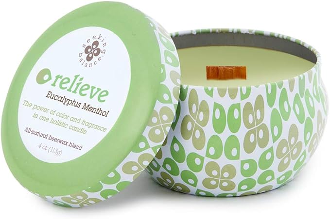 Root Candles Seeking Balance Wood Wick Spa Candle Aromatherapy Candles, 4-Ounce Travel Tin, Relieve: Eucalyptus Menthol