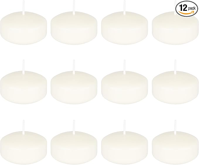 Mega Candles 12 pcs Unscented Off White Floating Candles, Hand Poured Wax Candle 2 Inch Diameter, Home Décor, Wedding Receptions, Centerpieces, Occasions, Events, Festivities, Meditations, Spas
