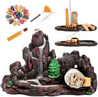 Mountain Waterfall Incense Burner，Backfall Incense Holder River, Incense Falls Meditation Decor for Room with Upgrade Incense Cones and Accessories (5in1 Palo Santo)