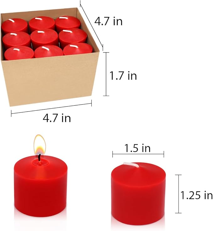 9-Pack 1.25-Inch Red Votive Candles, Unscented Small Tealight Candle for Home Decor and Special Occasions