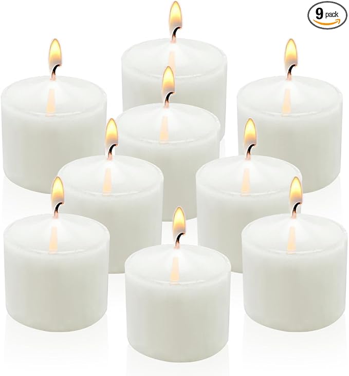 9-Pack 1.25-Inch White Votive Candles, Unscented Small Tealight Candle for Home Decor, Church and Special Occasions