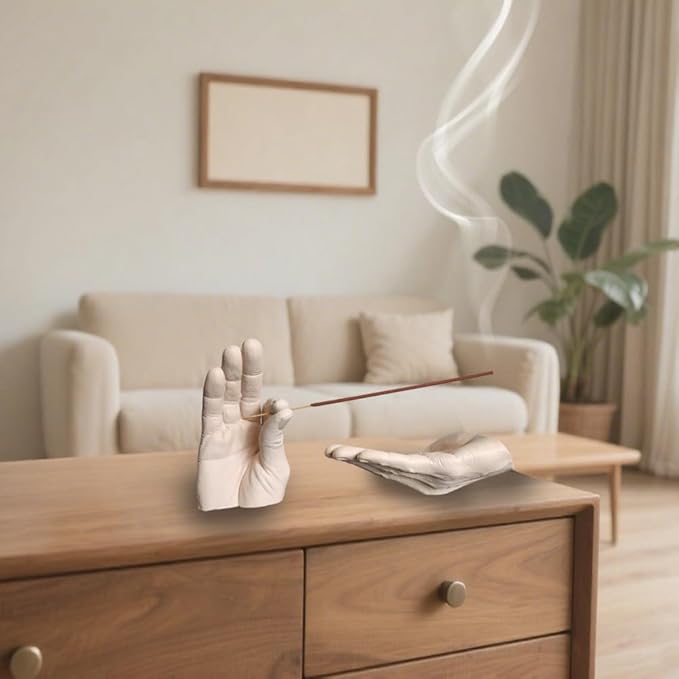 Hand Statues Incense Holder - Incense Burner Ash Catcher, Handcrafted Incense Stick Holder with Ash Catcher, Artisan Incense Burner for Meditation & Yoga (White)