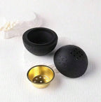 9 Holes Handmade Round Incense Resin Burner Holde, Minimalist Sphere Incense Frankincense Burner, Ravertine Incense Cone Holder for Yoga Meditation Spa Reading (Black)