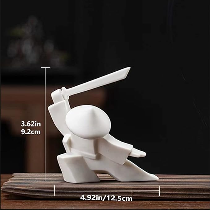 LYART Samurai Statue Decor Japanese Warrior Decor Children's Room Statues, Kongfu Tea Pet Decoration, Incense Holder for Stick Burner Incense Stick Holder (White2 and White3)