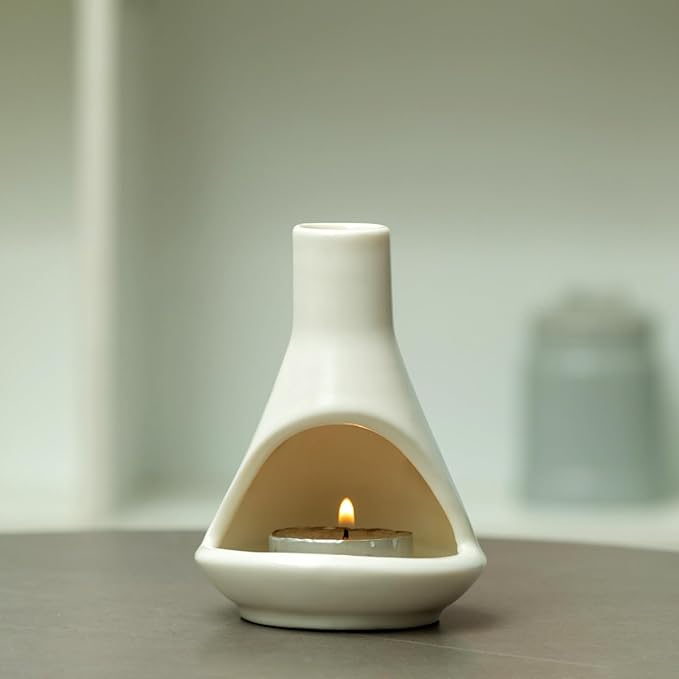 Ceramic Chiminea Palo Santo Holder and Burner - Modern Medieval Incense Candle and Matchstick Mini Chiminea for Wood Sticks and Bulk Incense with Ash Catcher - Zen-Inspired Home Decor Gift