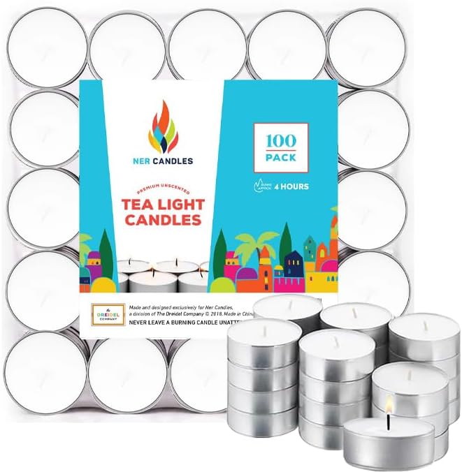 White Unscented Tea Lights- Smokeless, Drip less, Long Lasting Flames- Center Pieces for Dinners and Events- European Wax Flame- Bulk Pack (100 Candles)