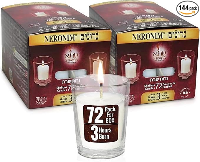 Only Kosher Candy Neronim 3 Hour Survival Candles Long Burning Time Votive Candle by The Hour, Traditional Shabbos Yartzeit Memorial Shabbat Candles for Yom Kippur Holidays - 72 Pack (2 Box)