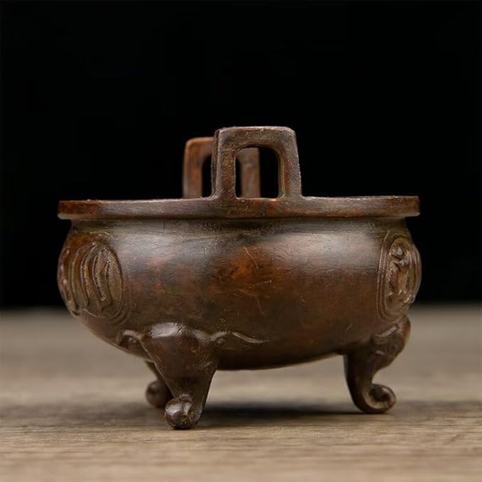 Incense Burner Chinese Incense Holder Brass Incense Burner Zen Copper Incense Burner Antique Style Home Office Fengshui Decor 3 * 3 * 2.4IN 0.6LB