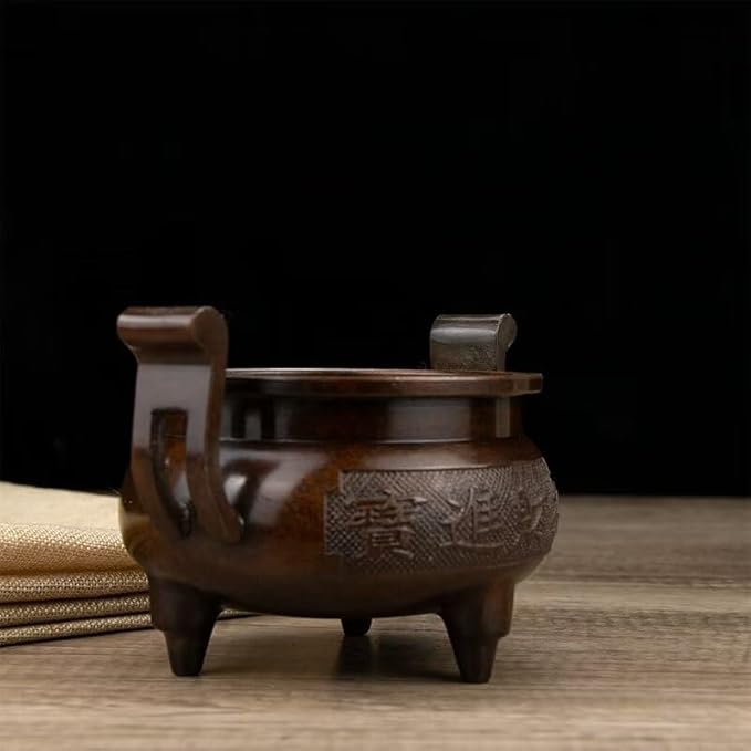 Incense Burner Chinese Incense Holder Brass Incense Burner Zen Copper Incense Burner Antique Style Home Office Fengshui Decor 7 * 5.1 * 4.3IN 2.2LB