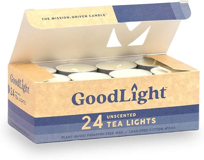 GoodLight Unscented Vegan and Paraffin-Free Tea Light Candles (24 Candles)