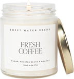 Sweet Water Decor Fresh Coffee Soy Candle - Caramel Creme, Mocha Latte and Kona Coffee Scented Candle for Home - 9oz Clear Jar + Gold Lid, 40+ Hour Burn Time, Made in The USA
