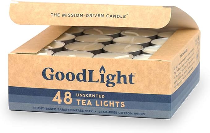 GoodLight Unscented Vegan and Paraffin-Free Tea Light Candles (48 Candles)