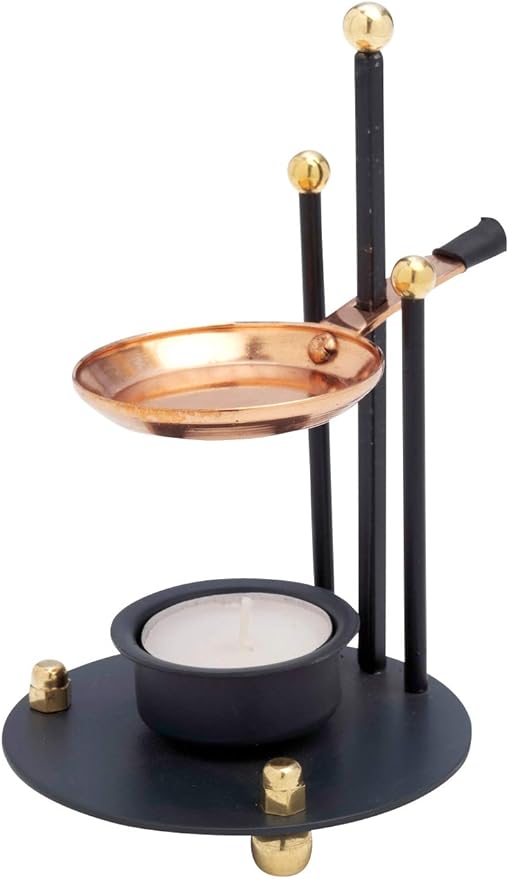 Handmade Quality Incense Burner (Incense Censer and Smoker with Copper Pan – Adjustable Height 6.3 Inches with Tealight (Included) for Aromatherapy