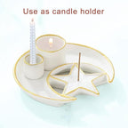 Incense Holder,4 in 1 Palo Santo Holder for Burning Sage and Sticks,5.9" Ceramic Incense Burner,White Candle Holder Ash Catcher Tray for Meditation Home Zen Decor Gift