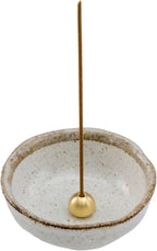 Asayu Japanese Small Mini Incense Holder for Sticks 3.3 inch (83mm), Made in Japan Ceramic Ash Catcher and Brass Incense Burner Set for Yoga, Meditation (Small Pearl Incense Holder)